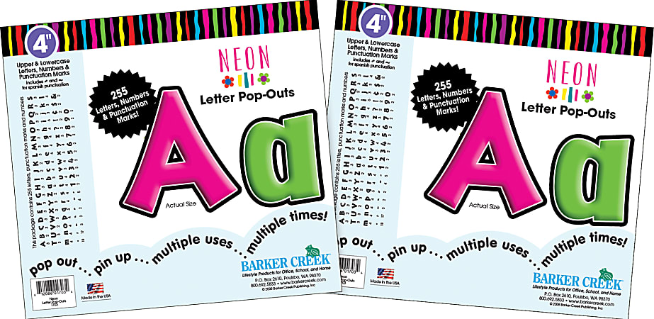 Barker Creek Letter Pop-Outs, 4", Neon, Pack Of 510