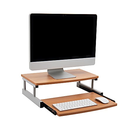 Mind Reader Monitor Stand Sliding Keyboard Drawer Laptop Riser, 5 59/10"H x 14-3/4"W x 20"D, Brown and Silver