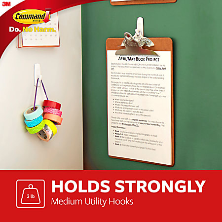 Command Jumbo Removable Plastic Utility Hook 1 Command Hook 4 Command  Strips Damage Free White - Office Depot