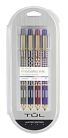 TUL Retractable Gel Pens Medium Point 0.8 mm Assorted Patterned Barrels  Assorted Metallic Inks Pack Of 4 Pens - Office Depot