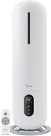 Crane Ultrasonic Cool Mist Tower Humidifier, 2 Gallon, 8-1/2" x 8-1/2" x 22", White