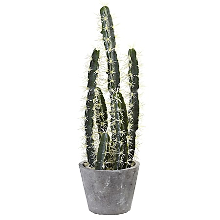 Nearly Natural Cactus 27-1/2”H Plastic Plant Decorative Garden With Cement Planter. 27-1/2”H x 8-1/2”W x 8”D, Green