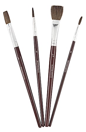 Scholastic® Artist Brush Set, Horsehair Bristles, Brown, Set Of 4 Brushes