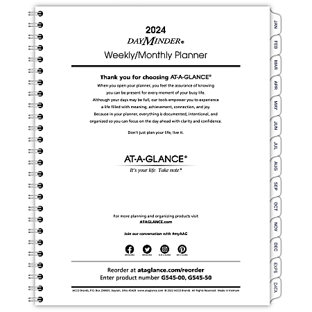 2024 AT-A-GLANCE® DayMinder Executive Weekly/Monthly Refill For G545, 7" x 8-3/4", January To December 2024, G54550