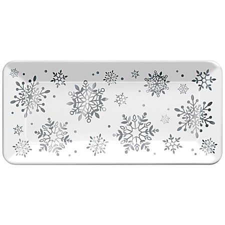 Amscan 431231 Christmas Snowy Long Melamine Platters, Silver, Pack Of 2 Platters