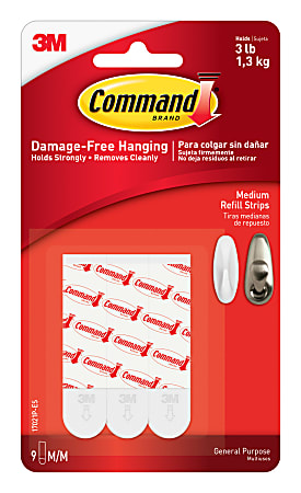 Command Medium Refill Adhesive Strips for Wall Hooks, 9 Command Strips, Damage Free Hanging Dorm Decorations