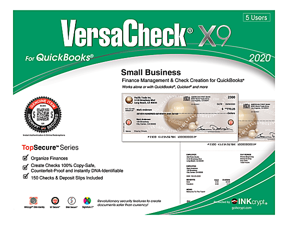 VersaCheck® TopSecure X9 2020 For QuickBooks®, 5-Users, Disc