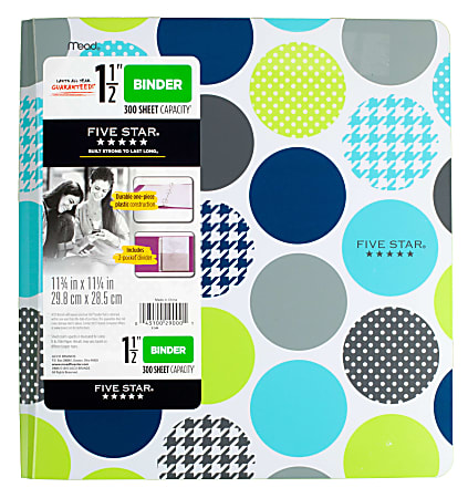Five Star® Poly Binder, 1 1/2" Rings, 8 1/2" x 11", Assorted Dots