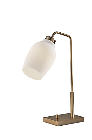 Adesso® Clara Desk Lamp with USB Port, 20-1/2"H, Opal White Shade/Antique Brass Base