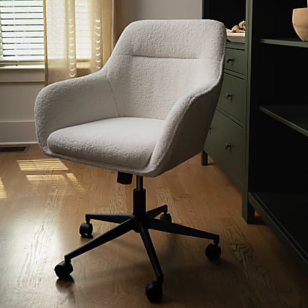 Martha Stewart Rayna Fabric Upholstered Mid-Back Office Task Chair, White/Oil-Rubbed Bronze