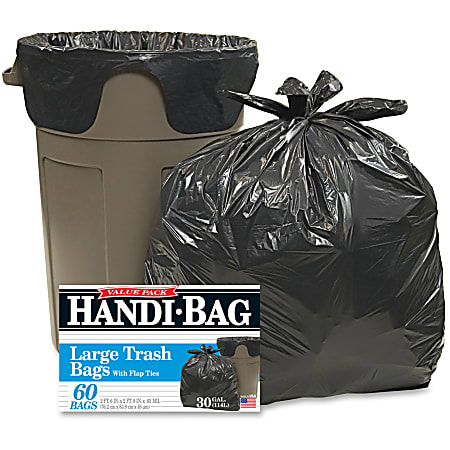 Berry Handi-Bag Wastebasket Bags - Medium Size - 30 gal Capacity - 29" Width x 36" Length - 0.70 mil (18 Micron) Thickness - Black - Hexene Resin - 60/Box - Home, Office