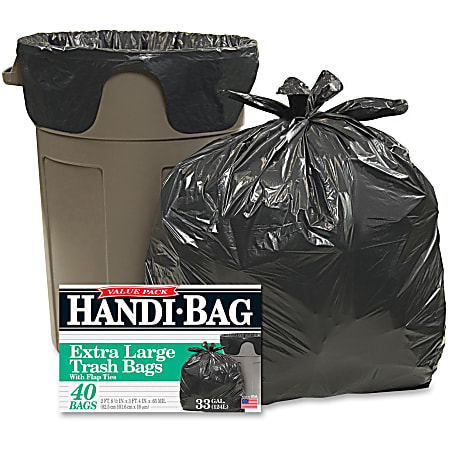 Berry Handi-Bag Wastebasket Bags - Medium Size - 33 gal Capacity - 32" Width x 40" Length - 0.70 mil (18 Micron) Thickness - Black - Hexene Resin - 40/Box - Home, Office