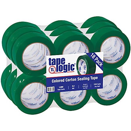 Tape Logic® Carton-Sealing Tape, 3" Core, 2" x 110 Yd, Green, Pack Of 18