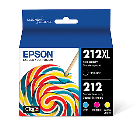 Epson® 212XL Black/212 Claria® Cyan; Magenta; Yellow High-Yield Ink Cartridges, Pack Of 4