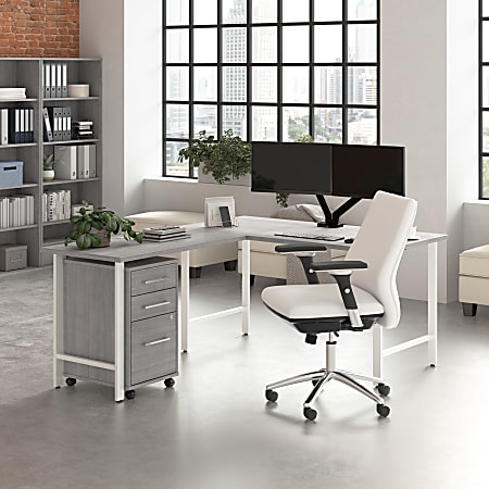 Bush Business Furniture Hustle 60"W L-Shaped Corner Computer Desk with 3 Drawer Mobile File Cabinet, Platinum Gray, Standard Delivery Service