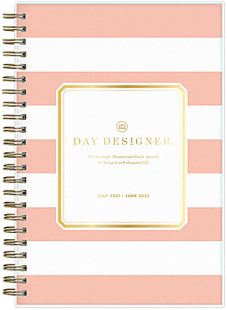 Blue Sky™ Day Designer Daily/Monthly Planner, 8" x 5", Rugby Stripe Apricot, July 2021 To June 2022, 127382