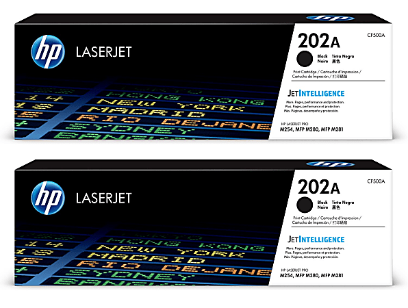 HP LaserJet 202A Black Toner Cartridges (CF500A), Pack Of 2 Cartridges