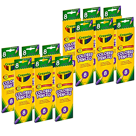 Crayola Colored Pencils, Assorted Colors, 8 Colored Pencils Per Box, Set Of 12 Boxes