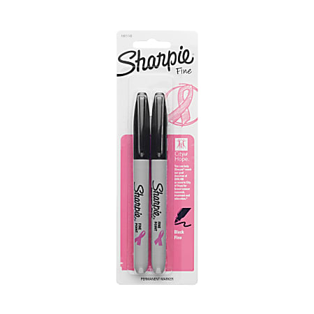 Sharpie® Permanent Fine-Point Markers, Black/Pink Ribbon, Pack Of 2 Markers