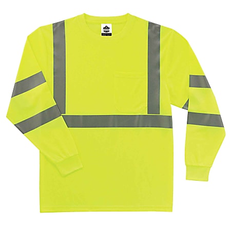 Ergodyne GloWear 8391 Type-R Class 3 Long-Sleeve T-Shirt, Large, Lime