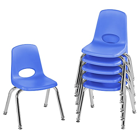 Factory Direct Partners 12" Stacking Chairs With Swivel Glides, Blue, Pack Of 6 Chairs