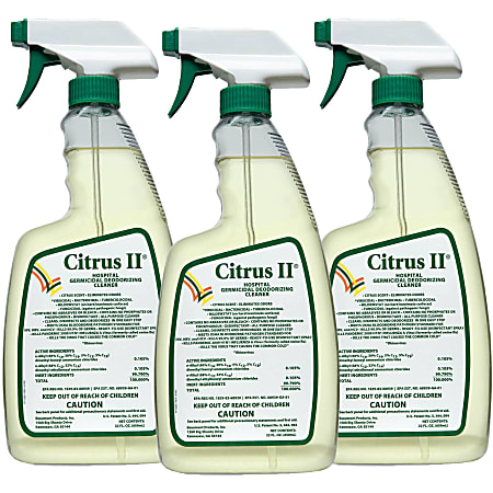 Citrus II Germicidal Cleaner - Ready-To-Use Spray - 22 fl oz (0.7 quart) - Citrus ScentBottle - 3 / Pack - White, Green