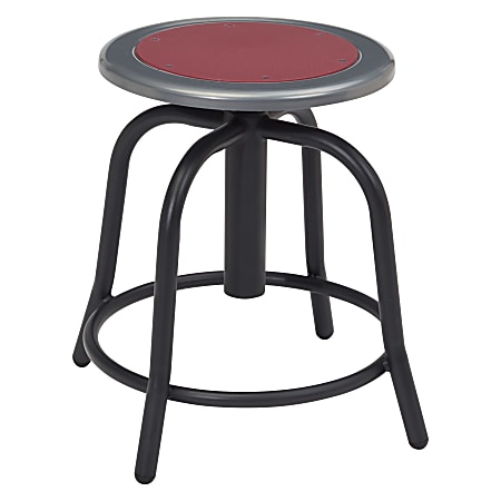 National Public Seating® 18” - 24” Height Adjustable Swivel Stool, Burgundy Steel Seat, Black Frame