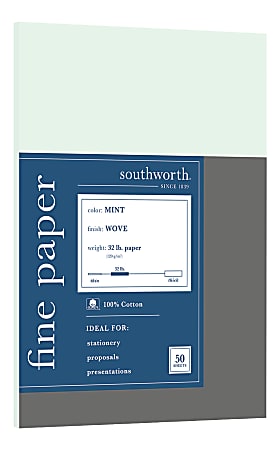 Southworth® 100% Cotton Business Paper, Letter Paper Size, 32 Lb, Mint, Pack Of 50 Sheets