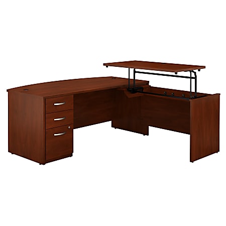 Bush Business Furniture Components Elite 72"W 3 Position Sit to Stand Bow Front L Shaped Desk with 3 Drawer File Cabinet, Hansen Cherry, Standard Delivery