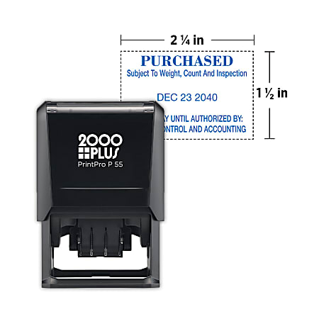 Custom 2000 Plus® PrintPro™ Self-Inking Date Stamp, Economy, 55D/Rectangle, 1-1/2" x 2-1/4", 70% Recycled, 1- Or 2-Color