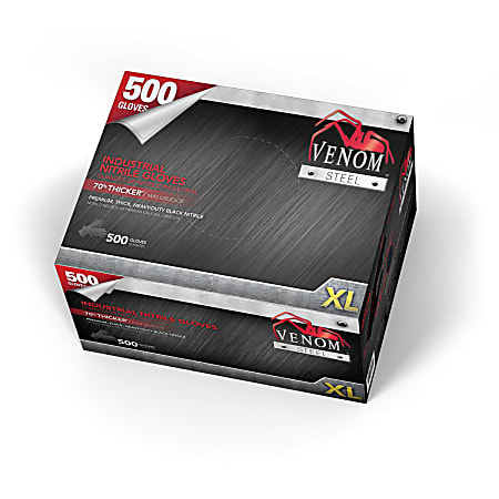 Medline Venom Steel Nitrile Industrial Gloves, X-Large, Black, Pack Of 500