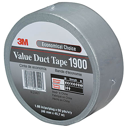 3M™ 1900 Duct Tape, 3" Core, 2" x 150', Silver, Case Of 24