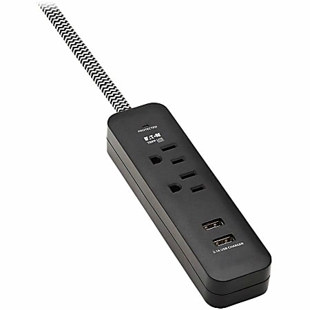 Eaton Tripp Lite Series Surge Protector Power Strip 2-Outlet w 2 USB Ports 2.1A 6ft Cord - Surge protector - TLP206USB