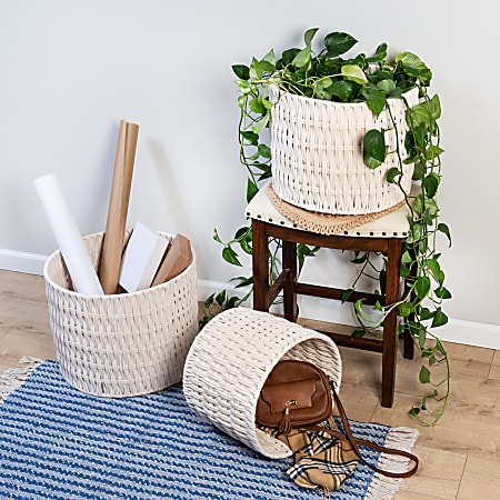 Honey Can Do Cozy Weave Baskets, 7”H x 12”W x 12”D, Natural White, Set Of 3 Baskets
