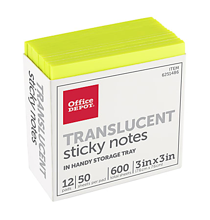Office Depot® Brand Translucent Sticky Notes, With Storage