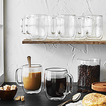 Zwilling Sorrento Plus Double Wall Glass Coffee Mug Set 12 Oz Clear Set Of  4 Mugs - Office Depot