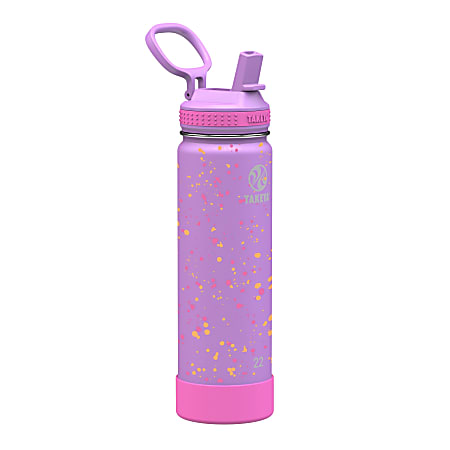 Takeya Actives Straw Lid Reusable Water Bottle, 22 Oz, Confetti Purple Love