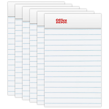 Office Depot® Brand Mini Writing Pads, 3" x 5", College Ruled, 50 Sheets, White, Pack Of 6 Pads