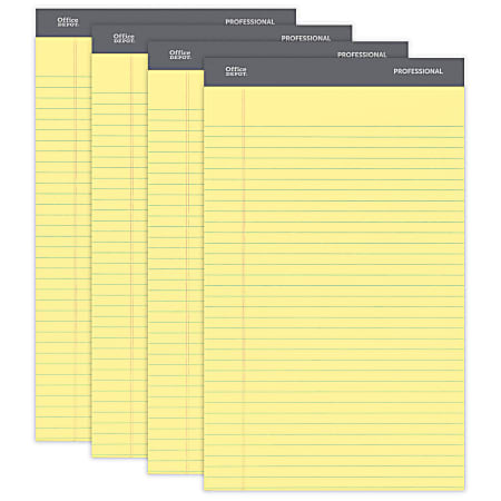 Office Depot Brand Professional Writing Pads 8 12 x 14 LegalWide Ruled 50  Sheets Canary Pack Of 4 - Office Depot