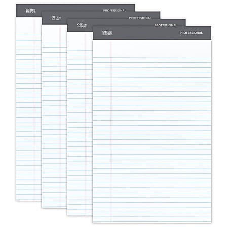 Office Depot® Brand Professional Writing Pads, 8 1/2" x 14", Legal/Wide Ruled, 50 Sheets, White, Pack Of 4