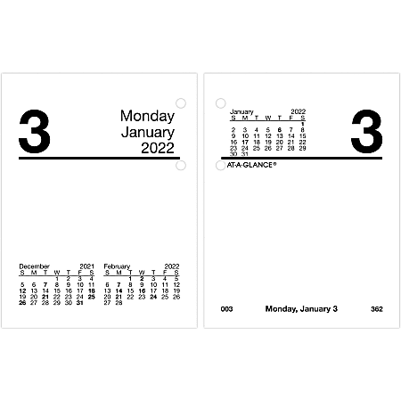 AT-A-GLANCE® Compact Daily Loose-Leaf Desk Calendar Refill, 3" x 3-3/4", January To December 2022, E91950