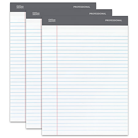 Office Depot® Brand Professional Legal Pad, 8 1/2" x 11 3/4", Legal Ruled, 100 Pages (50 Sheets), White, Pack Of 3