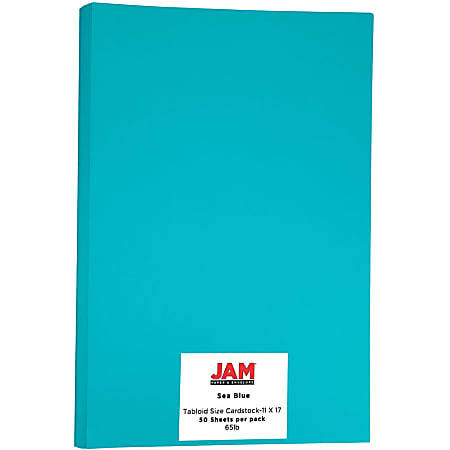 JAM Paper® Cover Card Stock, 11" x 17", 65 Lb, 30% Recycled, Sea Blue, Pack Of 50 Sheets