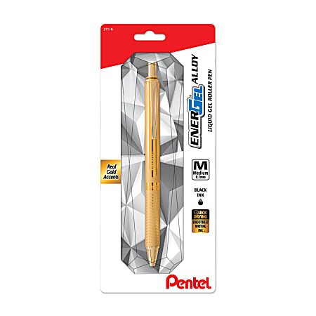 Pentel® EnerGel® Alloy Retractable Gel Pen, Medium Point, 0.7 mm, Gold Aluminum Barrel, Black Ink
