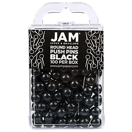 JAM Paper® Colorful Push Pins, 1/2", Black, Pack Of 100 Push Pins