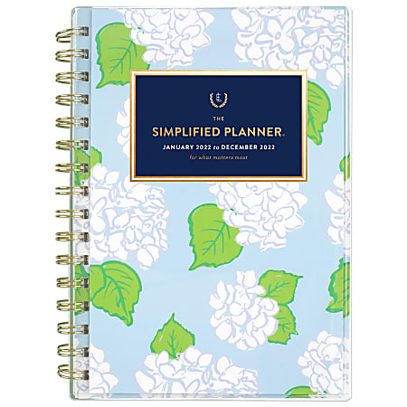 AT-A-GLANCE® Simplified By Emily Ley Weekly/Monthly Planner, 5-1/2” x 8-1/2”, Carolina Hydrangeas, January To December 2022, EL74-201