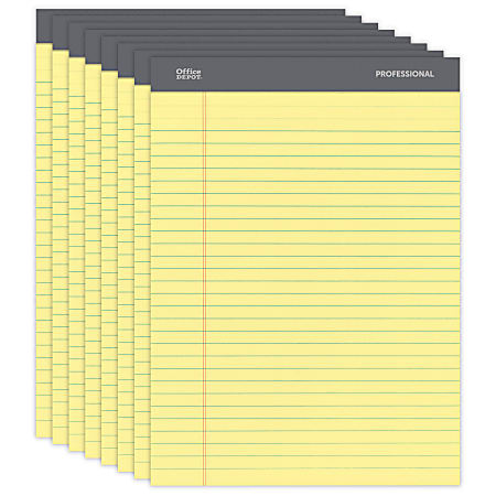 Office Depot Brand Professional Writing Pads 8 12 x 11 34 LegalWide Ruled  50 Sheets Canary Pack Of 8 - Office Depot