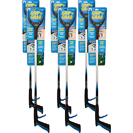 Ettore Grip 'n Grab Multipurpose Pickup Tool - 32" Reach - Lightweight, Rust Proof, Articulating Head, Comfortable Handle - Aluminum, Plastic, Rubber - Blue - 6 / Carton