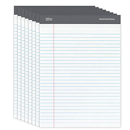 Office Depot® Brand Professional Legal Pad, 8 1/2" x 11 3/4", Legal Ruled, 50 Sheets Per Pad, White, Pack Of 8 Pads
