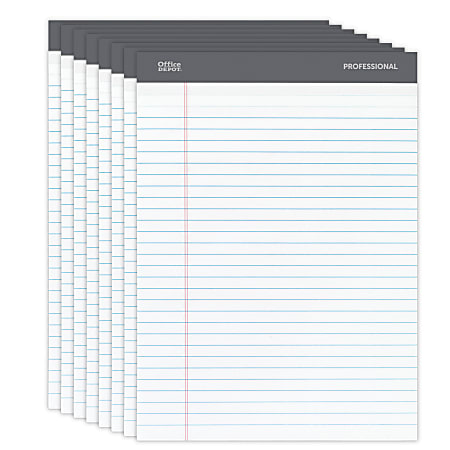 Office Depot Brand Professional Writing Pads 8 12 x 11 34 Legal RuledWide  50 Sheets White Pack Of 8 - Office Depot